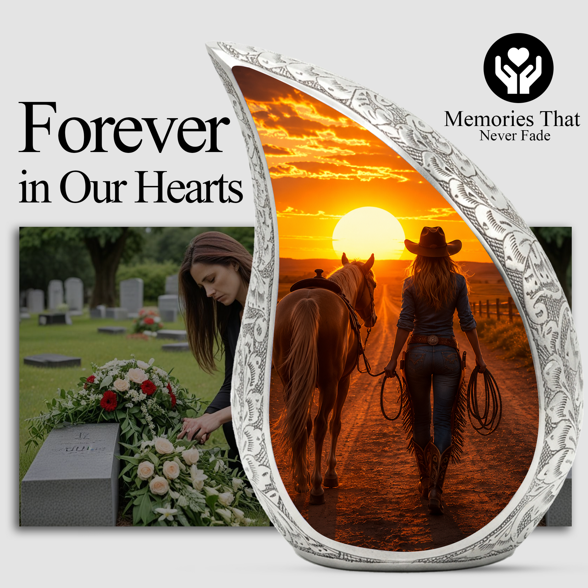Cowgirl Sunset Urn for Mom – Western Horse Cremation Urn for Human Ashes