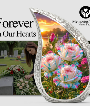 White Rose Adult Urn for Human Ashes – Elegant Memorial Urn for Mom,