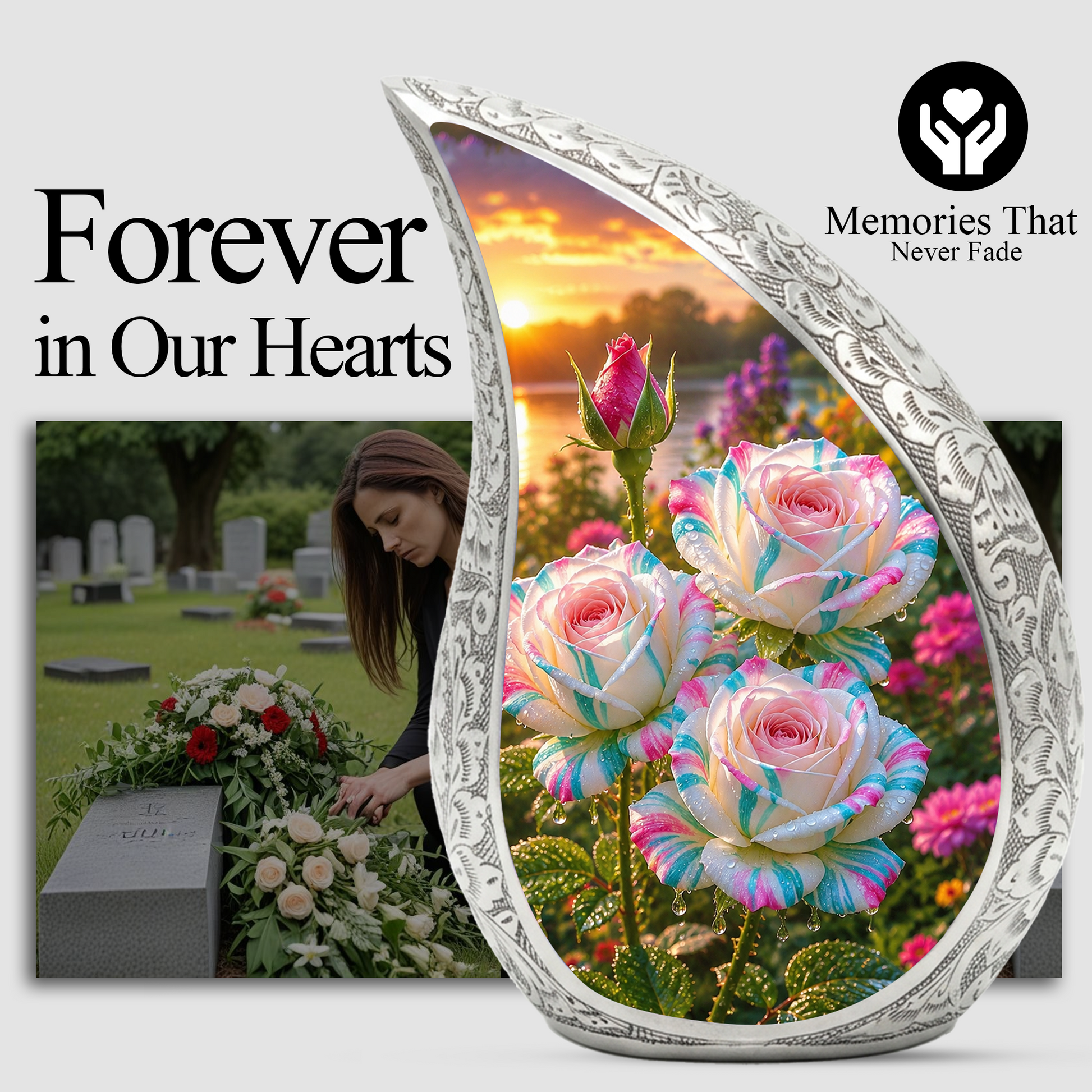 White Rose Adult Urn for Human Ashes – Elegant Memorial Urn for Mom,