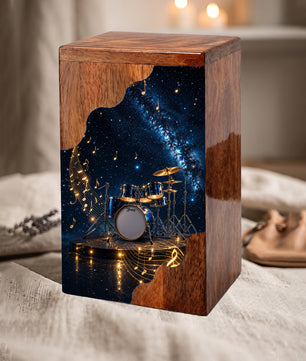Music Memorial Wooden Cremation Urn – Drum Set Memorial Urn