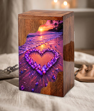 Butterfly Heart Beach Wooden Cremation Urn – Personalized Memorial Urn for Human Ashes