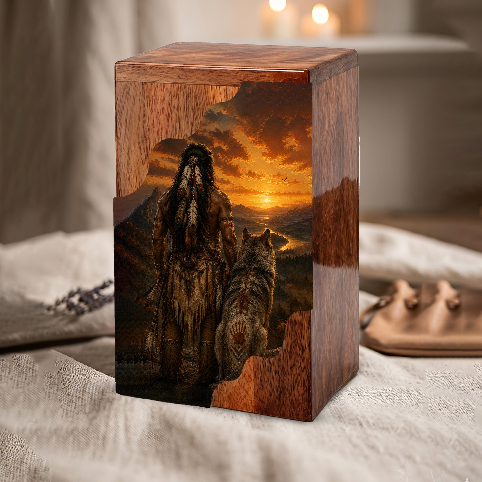Native American Cremation Urns for Human Ashes | Wooden Urn for Mom & Women