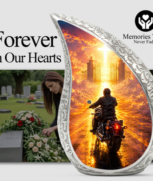 Motorcycle Heaven Urn for Dad – Motorcycle Cremation Urn for Human Ashes, Adult Male Memorial Keepsake
