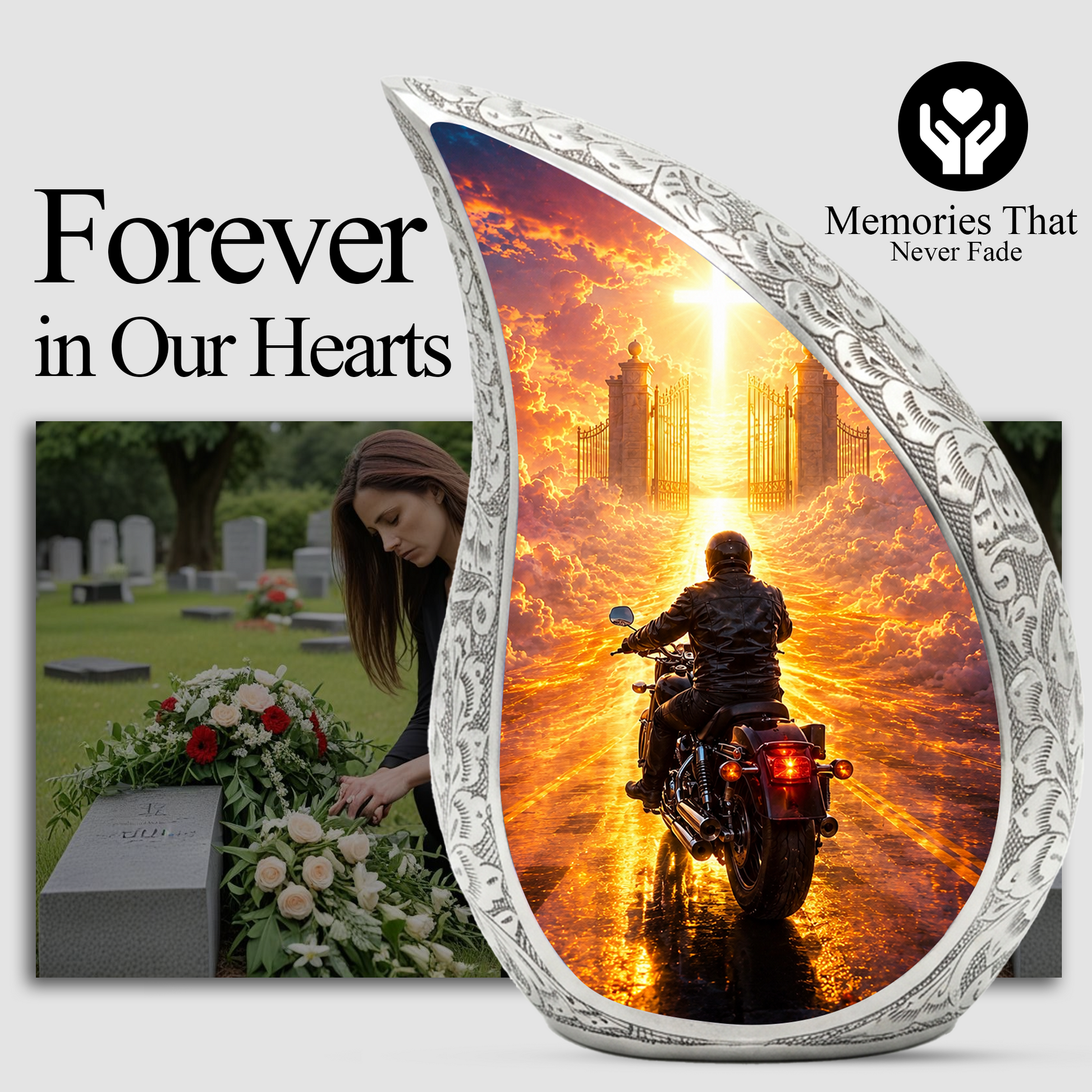 Motorcycle Heaven Urn for Dad – Motorcycle Cremation Urn for Human Ashes, Adult Male Memorial Keepsake