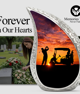 Golf Personalized Cremation Urn – Teardrop Style Aluminum Memorial Urn, 10 Inch