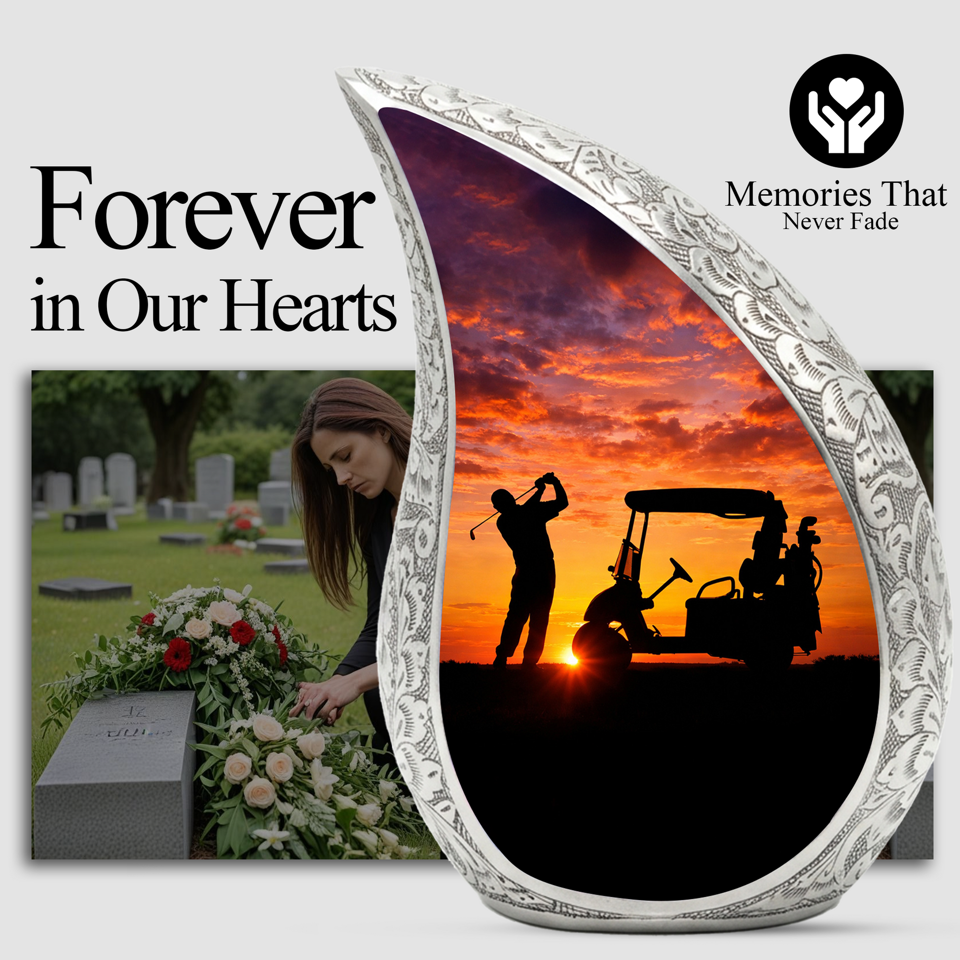 Golf Personalized Cremation Urn – Teardrop Style Aluminum Memorial Urn, 10 Inch