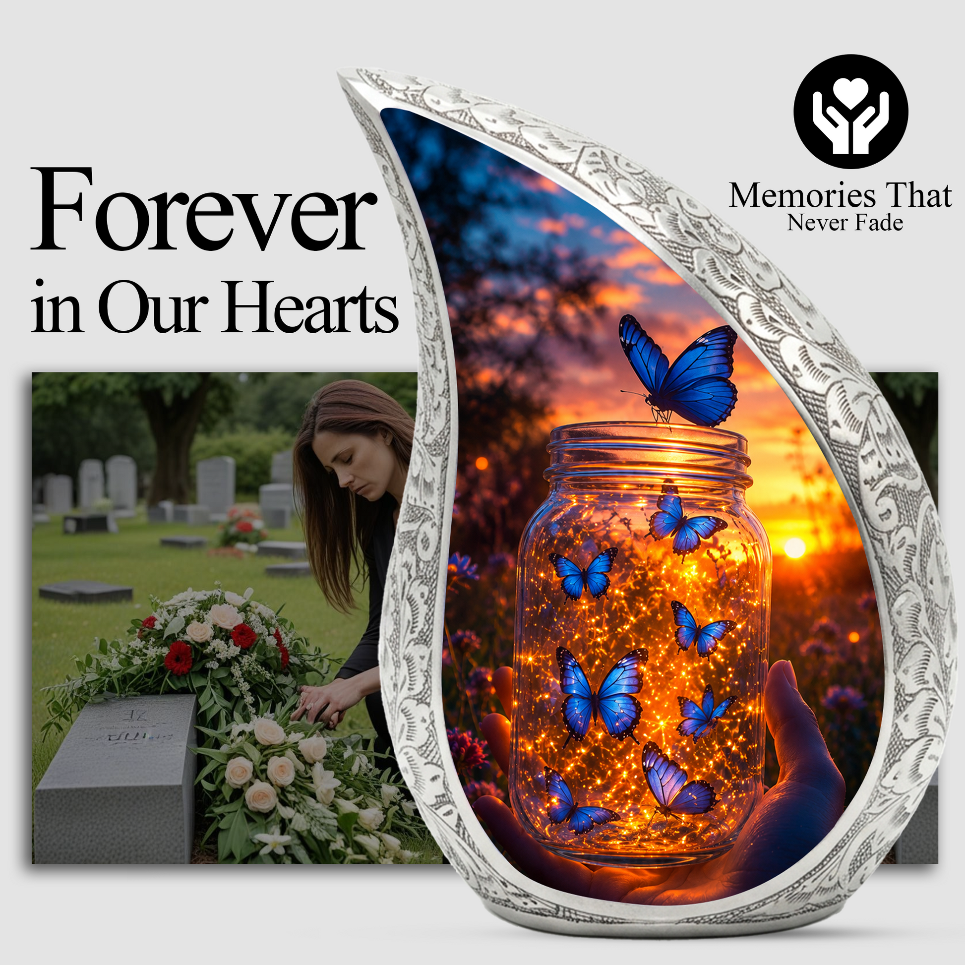 Golden Butterfly Urn for Human Ashes | Butterfly Cremation Memorial Urn