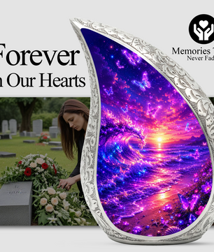 Butterfly Beach Cremation Urn for Adult Ashes | Beautiful Ocean Wave & Sunset Memorial Urn