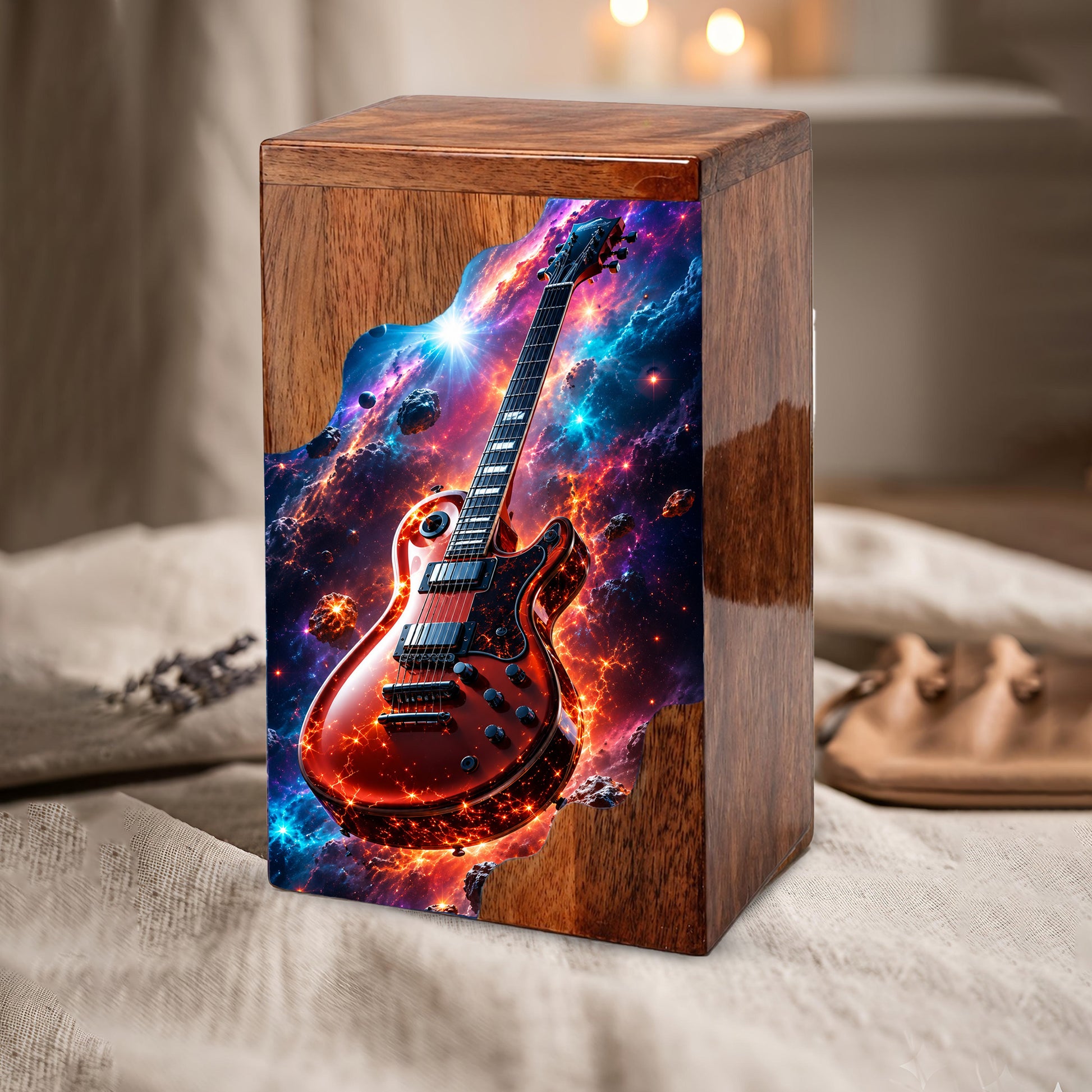 Guitar Wooden Cremation Urn – Wooden Urn for Human Ashes