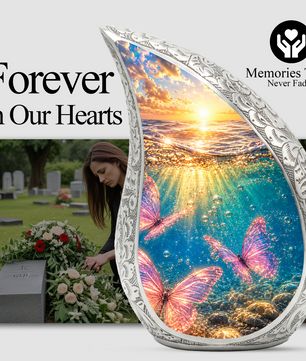 Butterfly Urn for Mom, Ocean Butterfly Cremation Urn,Keepsake Funeral Urn