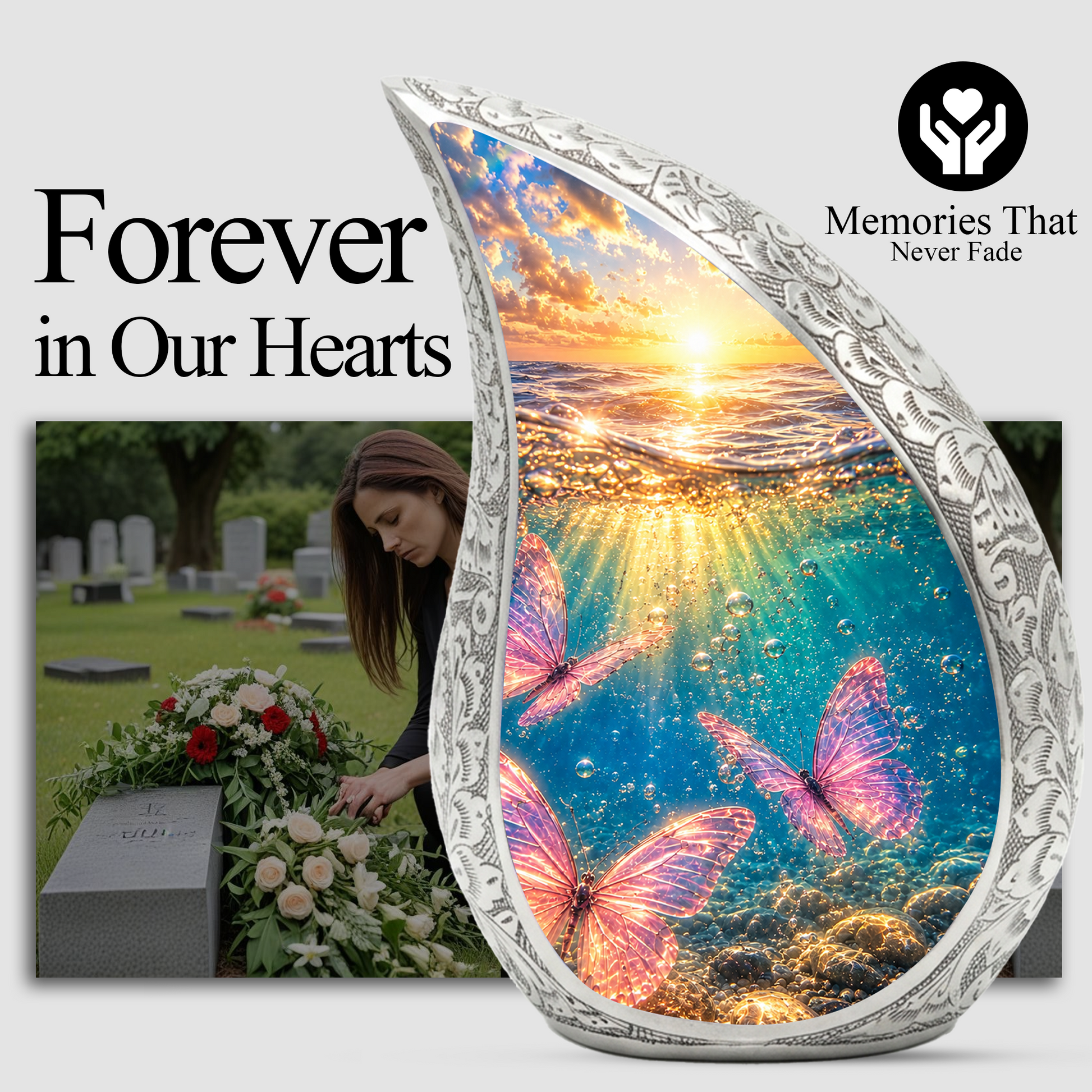 Butterfly Urn for Mom, Ocean Butterfly Cremation Urn,Keepsake Funeral Urn