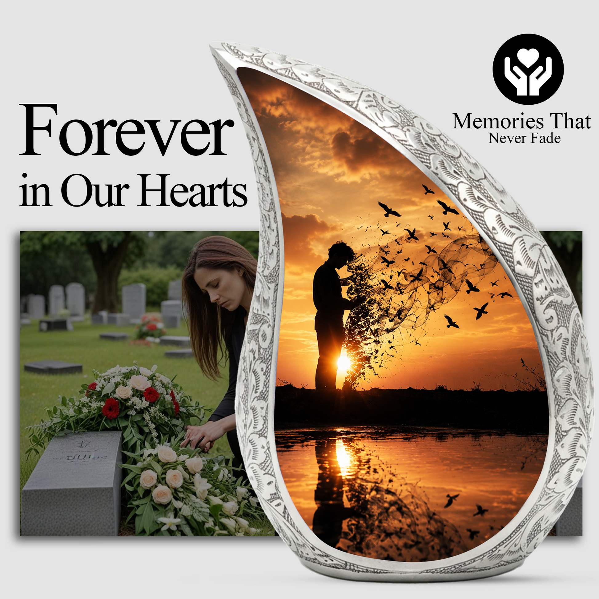 Sunset Memorial Urn for Human Ashes | Beautiful Sunset Cremation Urn