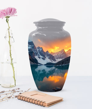 Mountain Lake Sunset Adult Urn for Human Ashes | Scenic Adult Cremation Urn