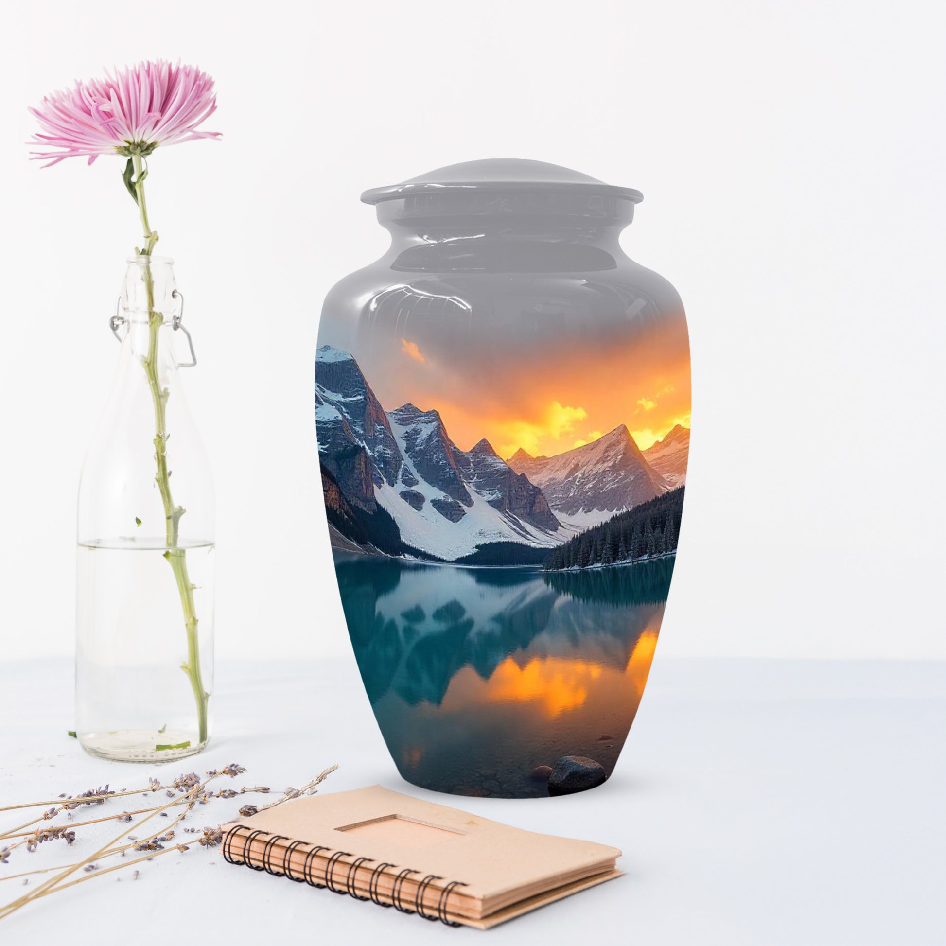 Mountain Lake Sunset Adult Urn for Human Ashes | Scenic Adult Cremation Urn
