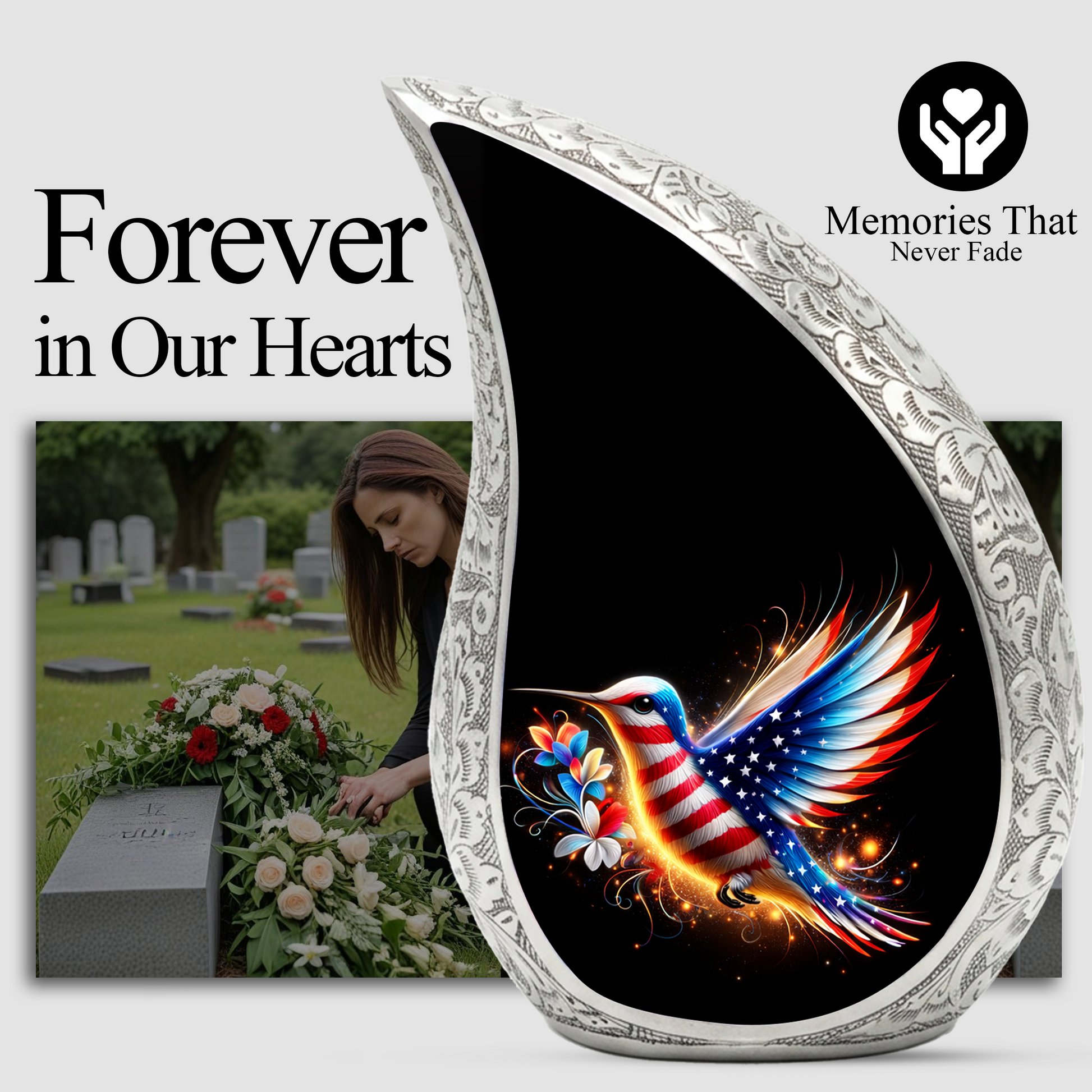 Patriotic Hummingbird Urn for Mom | Adult Cremation Urn for Ashes