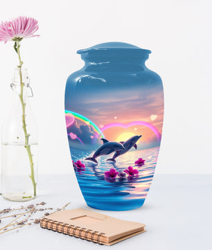Dolphin Urn for Ashes - Personalized Ocean Sunset Memorial for Mom | Rainbow Cremation Urns for Mother