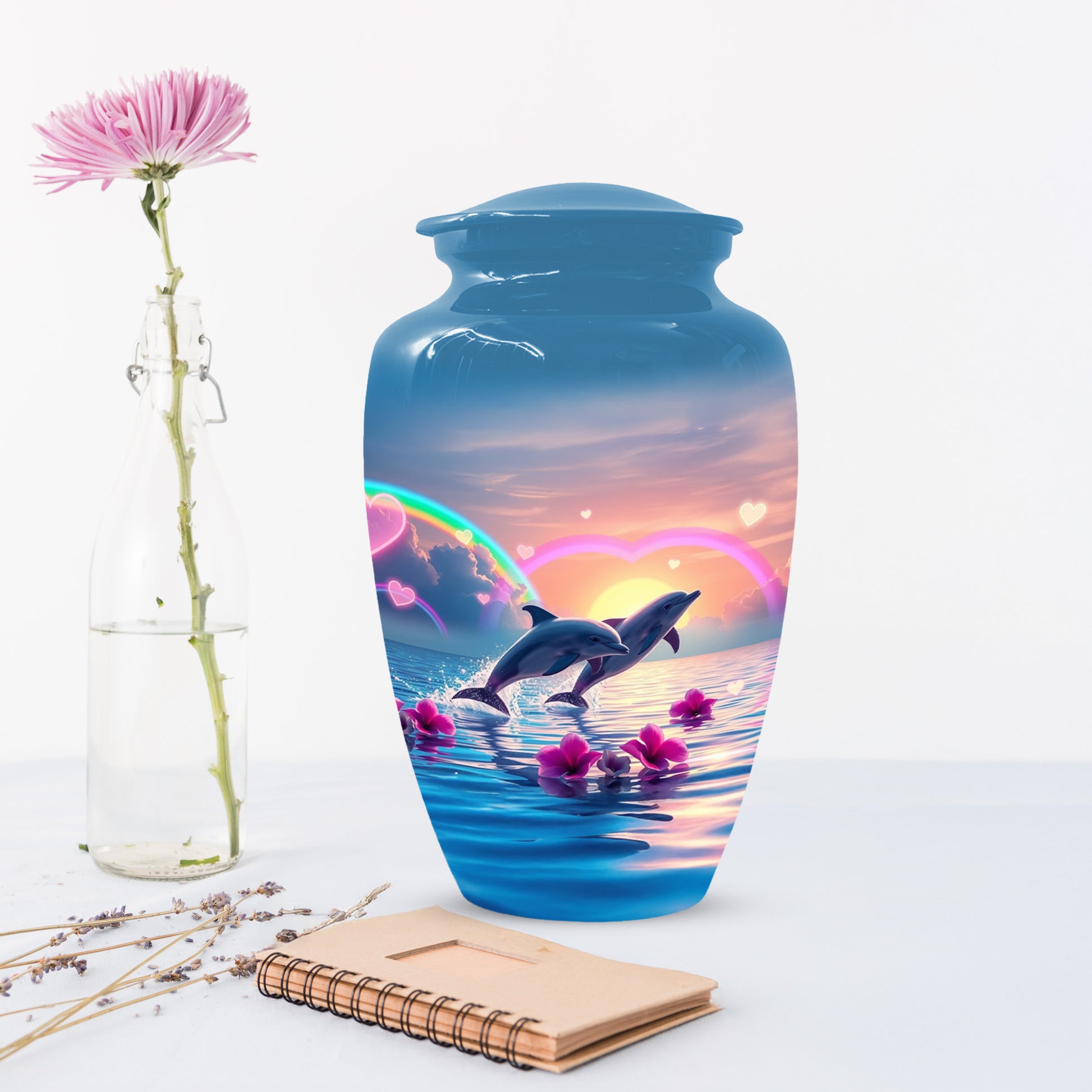 Dolphin Urn for Ashes - Personalized Ocean Sunset Memorial for Mom | Rainbow Cremation Urns for Mother