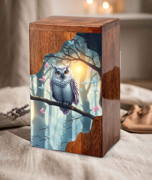 Wooden Cremation Urn – Owl Memorial Urn | Custom Wooden Memorial Urn for Adult Ashes