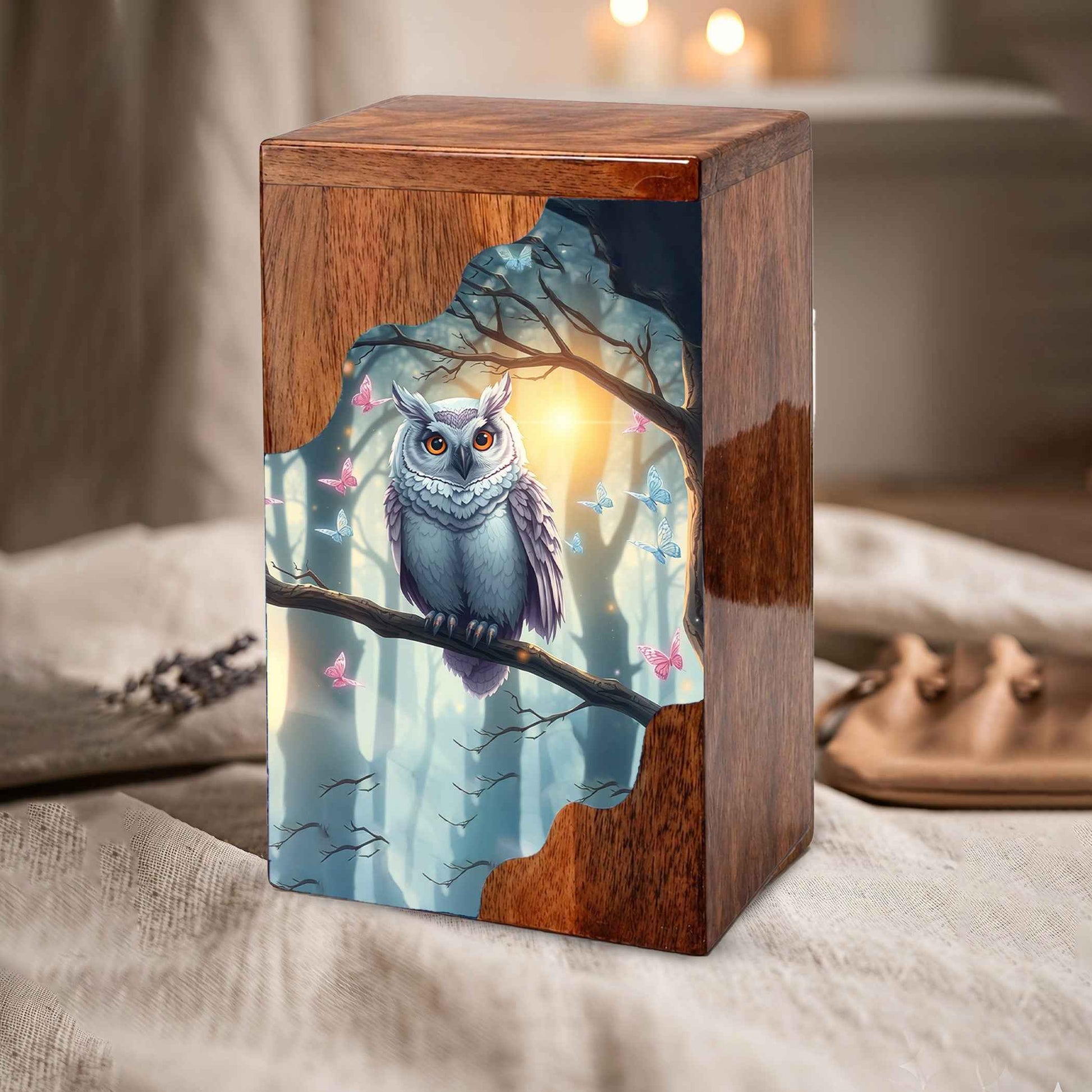 Wooden Cremation Urn – Owl Memorial Urn | Custom Wooden Memorial Urn for Adult Ashes