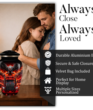 Personalized Adult Cremation Urn for Ashes, Custom Red Semi Truck and Fiery Eagle Memorial Urn, Truck Driver Urn