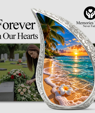 Beach Cremation Urn for Ashes, Tropical Ocean Memorial Urn, Sunset Beach Adult Urn, Personalized Coastal Cremation Urn