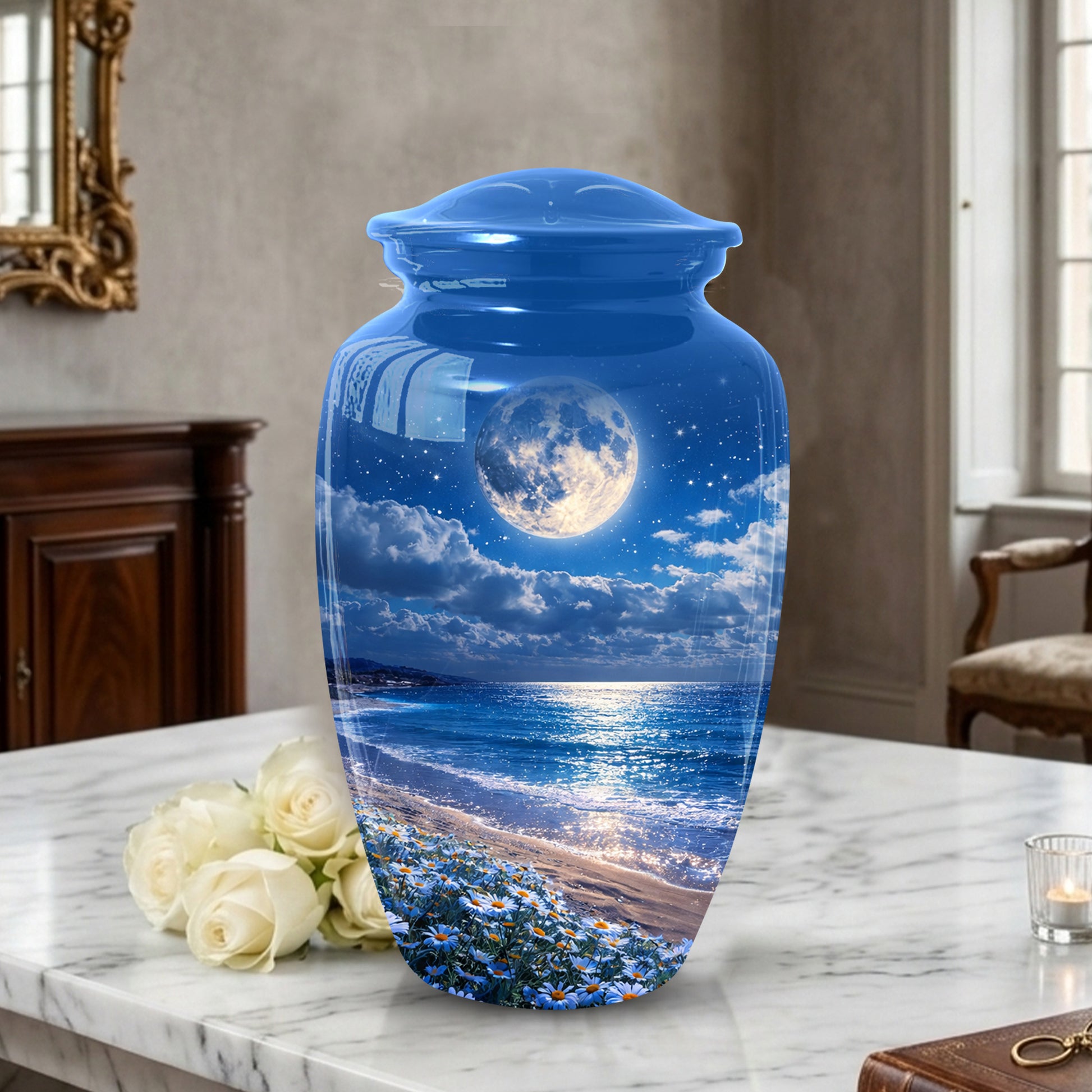 Moonlit Ocean Urn for Mom - Adult Female Cremation Large Urn for Ashes