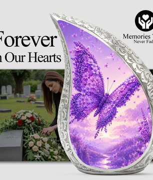 Butterfly Urn for Human Ashes | Purple Floral Adult Cremation Urn | Beautiful Butterfly Memorial Urn for Ashes