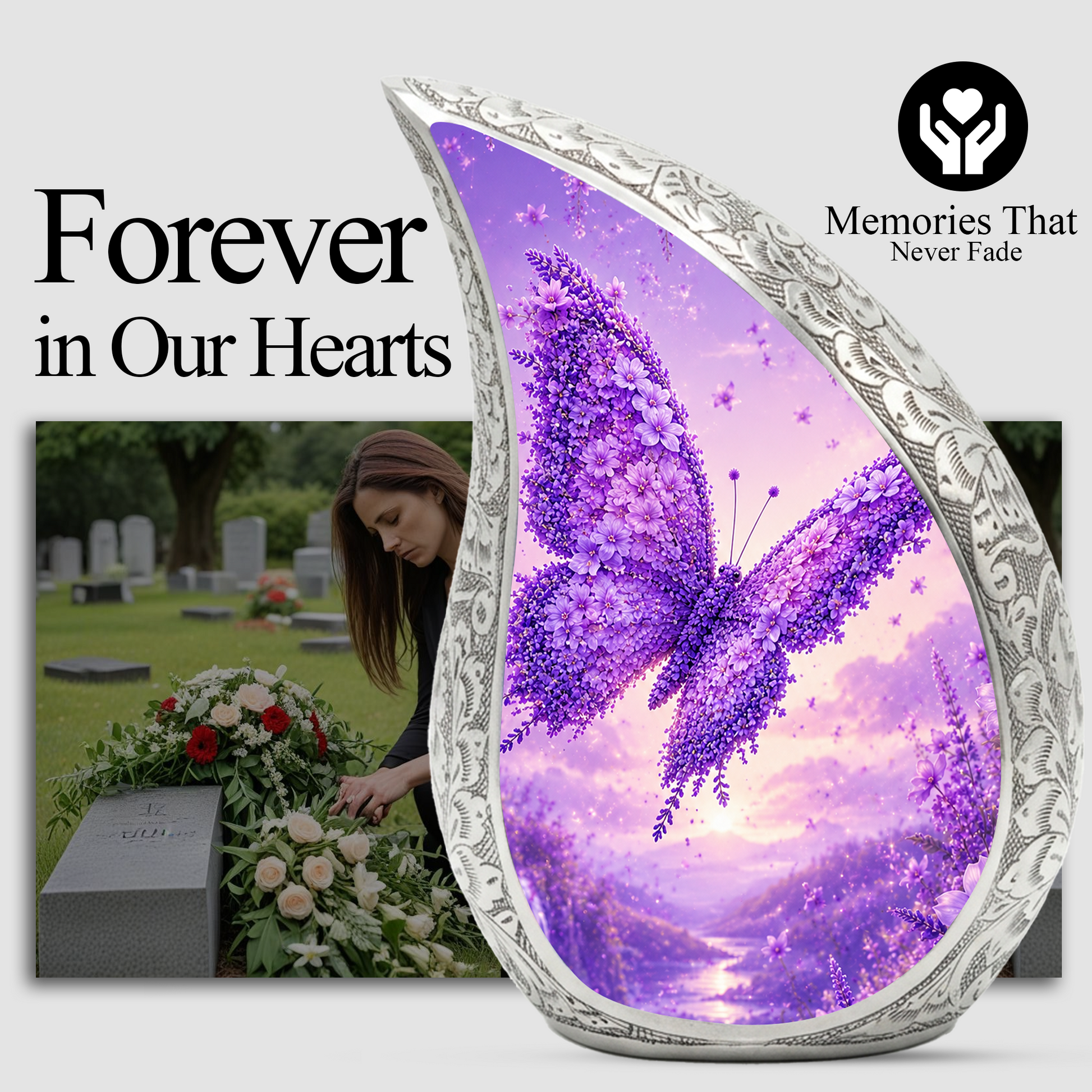 Butterfly Urn for Human Ashes | Purple Floral Adult Cremation Urn | Beautiful Butterfly Memorial Urn for Ashes