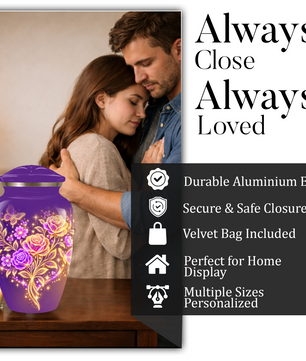 Purple Rose & Butterfly Cremation Urn for Ashes | Personalized Floral Memorial Urn | Handmade Adult Urn for Human Ashes