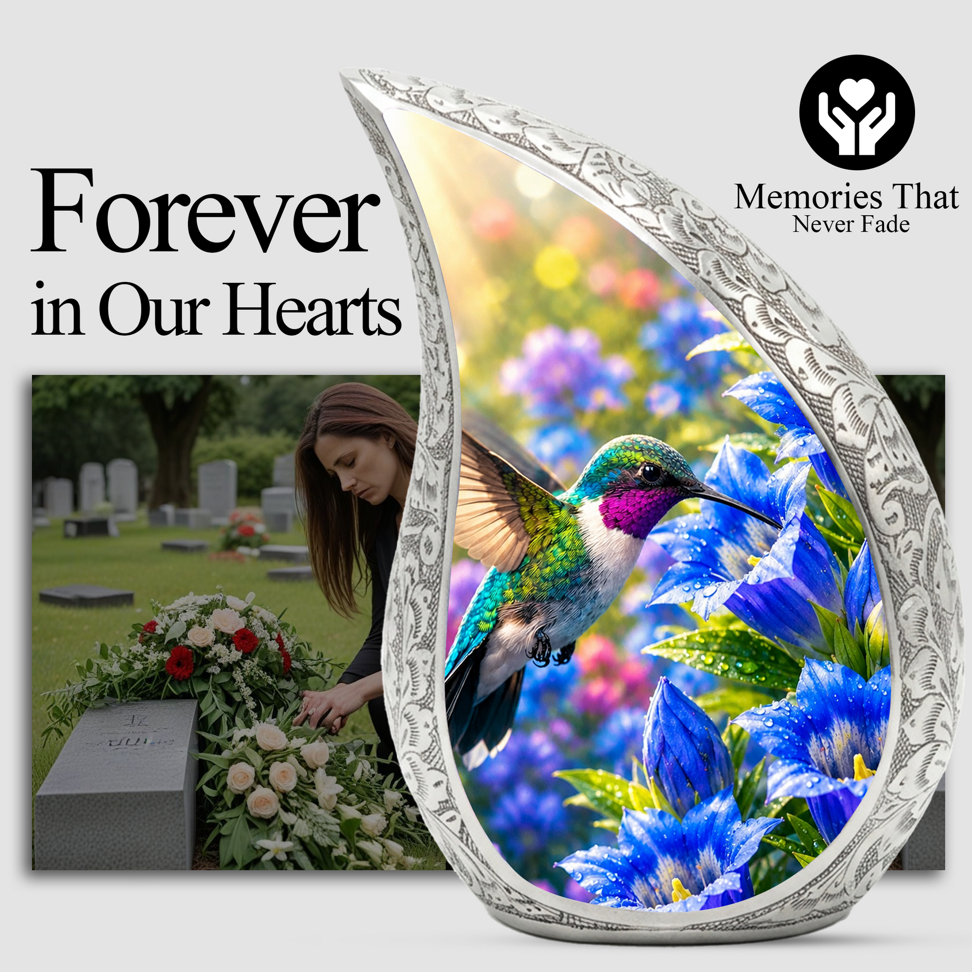 Hummingbird Urn for Human Ashes | Beautiful Hummingbird Adult Cremation Urn | Floral Memorial Urn for Adult Ashes