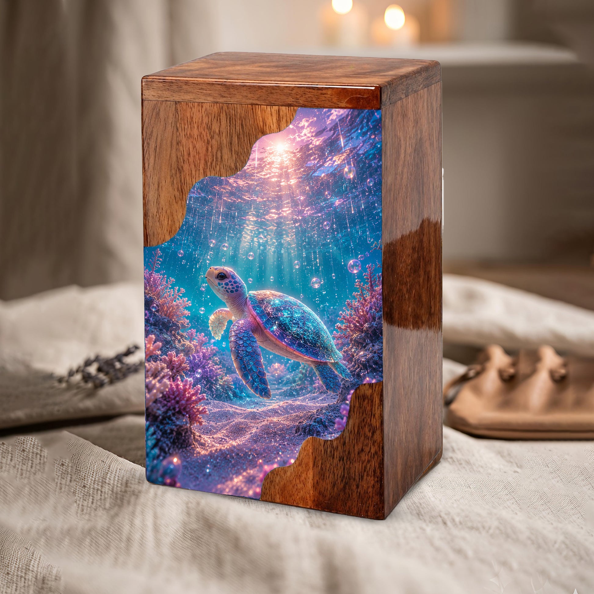 Sea Turtle Wooden Cremation Urn – Wooden Urn for Human Ashes
