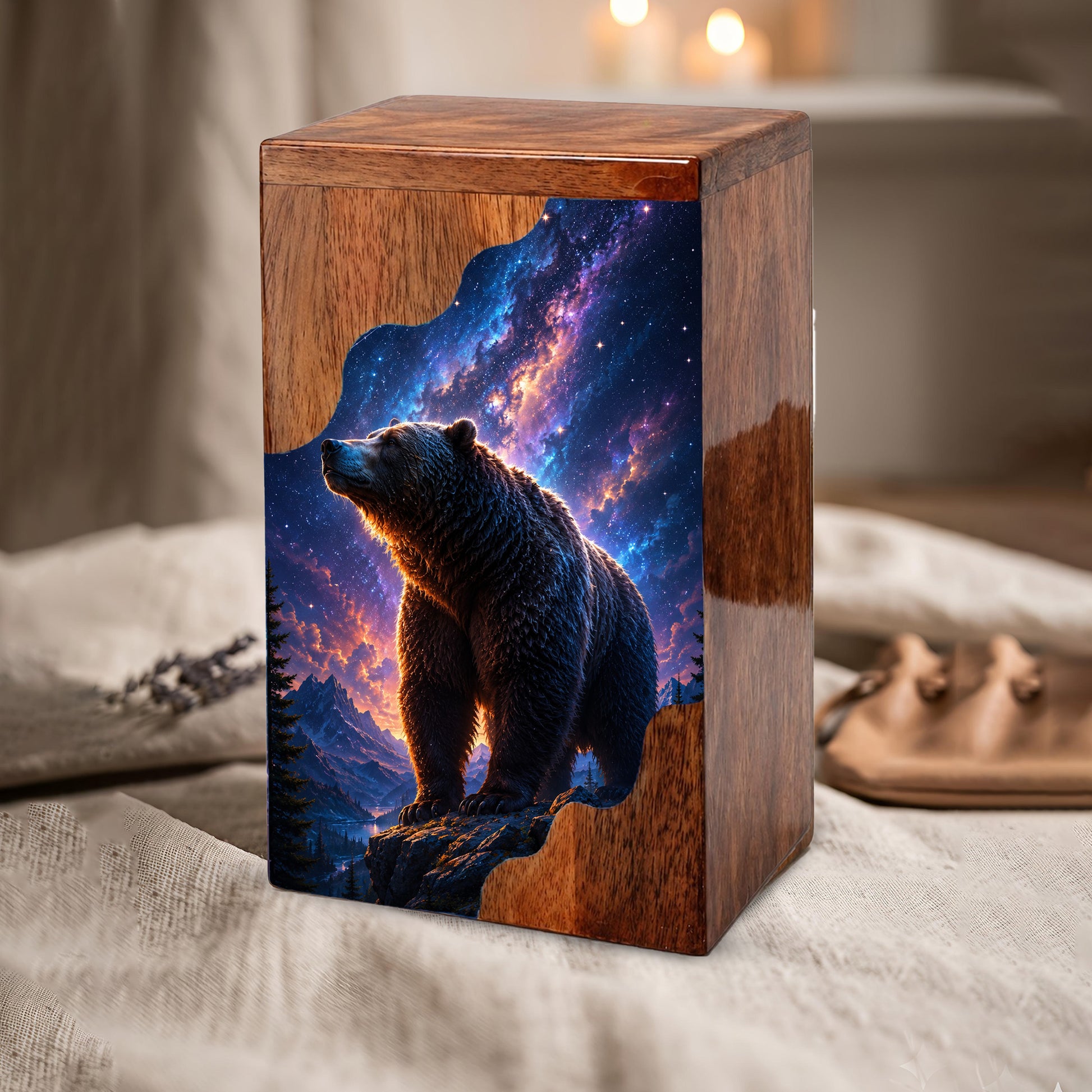 Bear Wooden Cremation Urn – Personalized Memorial Urn for Human Ashes