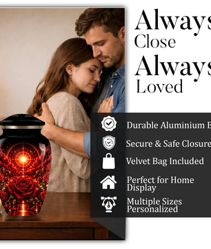 Red Rose Cremation Urn – Elegant Adult Memorial Urn for Ashes with Celestial Rose Design