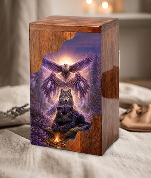 Wildlife Wooden Cremation Urn for Human Ashes | Eagle Wolf Panther Memorial Urn