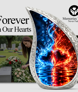 Heart Urn for Ashes, Red and Blue Hearts Aluminum Cremation Urn