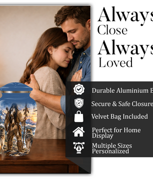Adult Cremation Urn for Ashes | Personalized Adult Urn | Handmade Memorial Urn with Mountain & Wolf Design