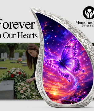 Purple Butterfly Sunset Urn for Human Ashes | Beautiful Butterfly Cremation Urn