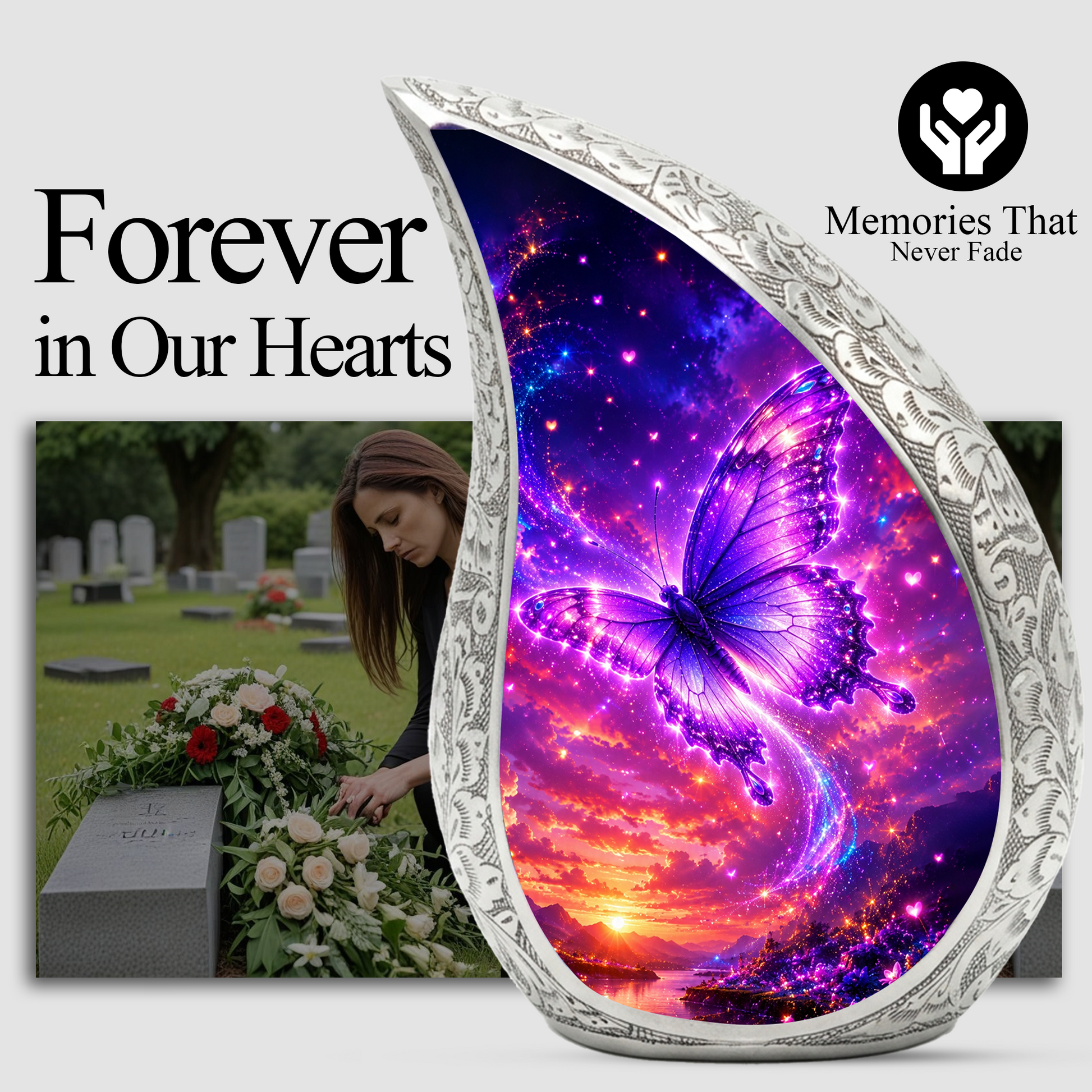 Purple Butterfly Sunset Urn for Human Ashes | Beautiful Butterfly Cremation Urn