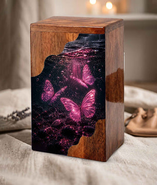 Butterfly Wooden Cremation Urn |Pink Butterfly Urn