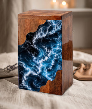 Wooden Ocean Wave Cremation Urn – Wooden Urn for Human Ashes