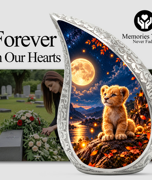Kitten Urn for Ashes, Cat Cremation Urn with Moonlit Artwork for human Ashes