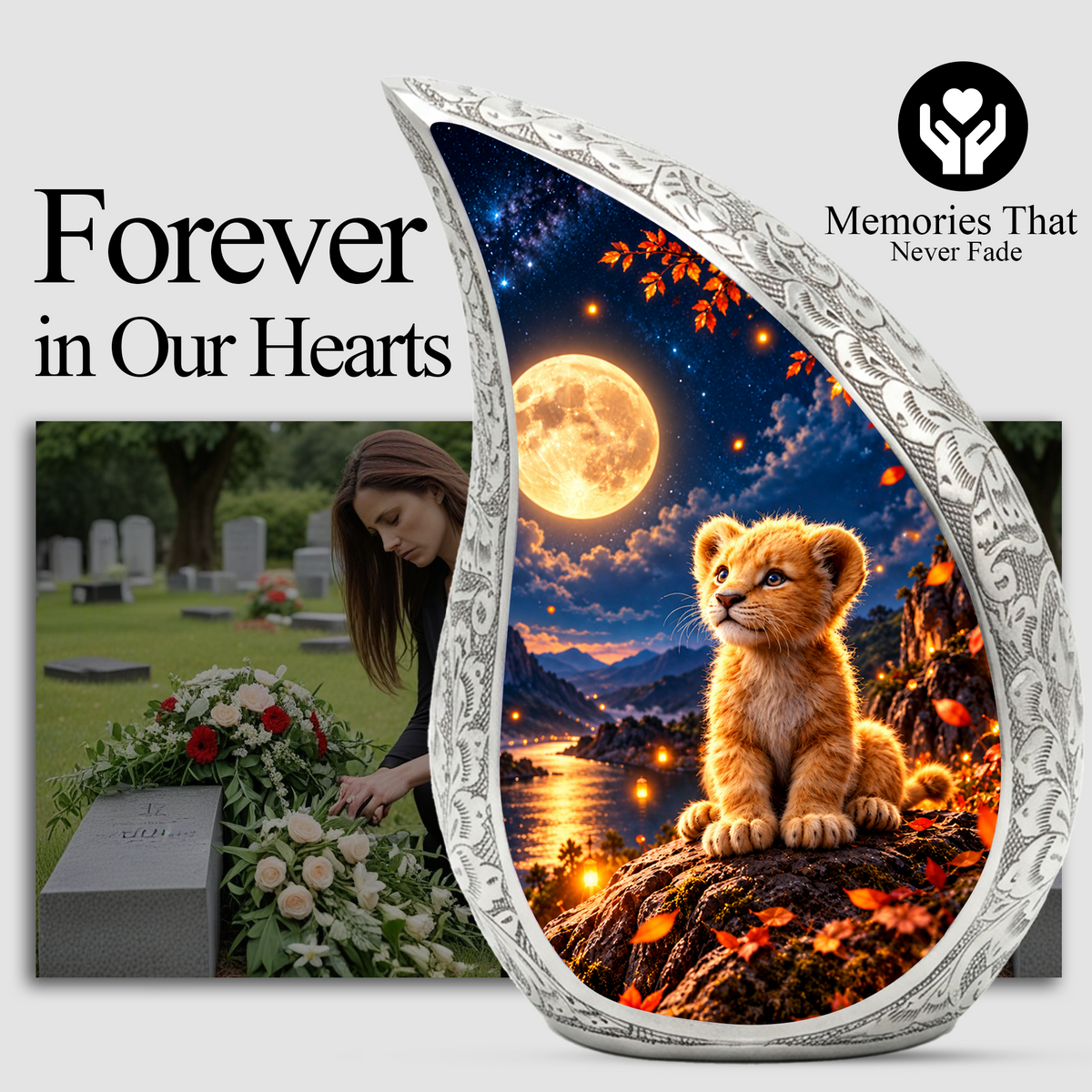 Kitten Urn for Ashes, Cat Cremation Urn with Moonlit Artwork for human Ashes