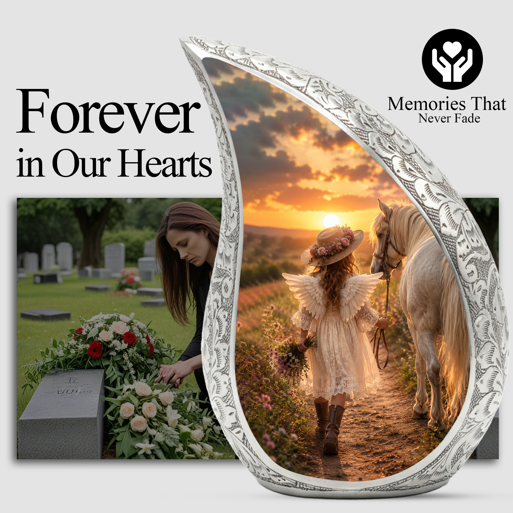 Angel Horse Memorial Urn for Ashes, Mom Cremation Urn,Adult Funeral Urn for Human Ash