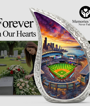 Baseball Stadium Personalized Cremation Urn – Teardrop Style Aluminum Memorial Urn, 10 Inch