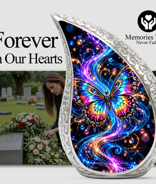 Colorful Butterfly Cremation Urn for Ashes, Rainbow Butterfly Memorial Urn