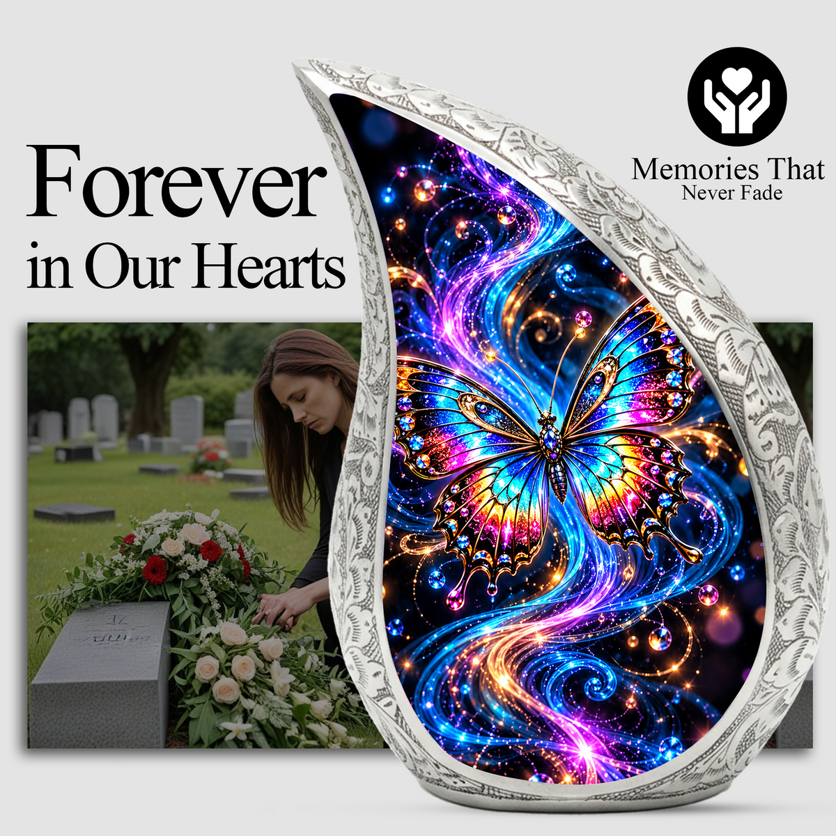 Colorful Butterfly Cremation Urn for Ashes, Rainbow Butterfly Memorial Urn