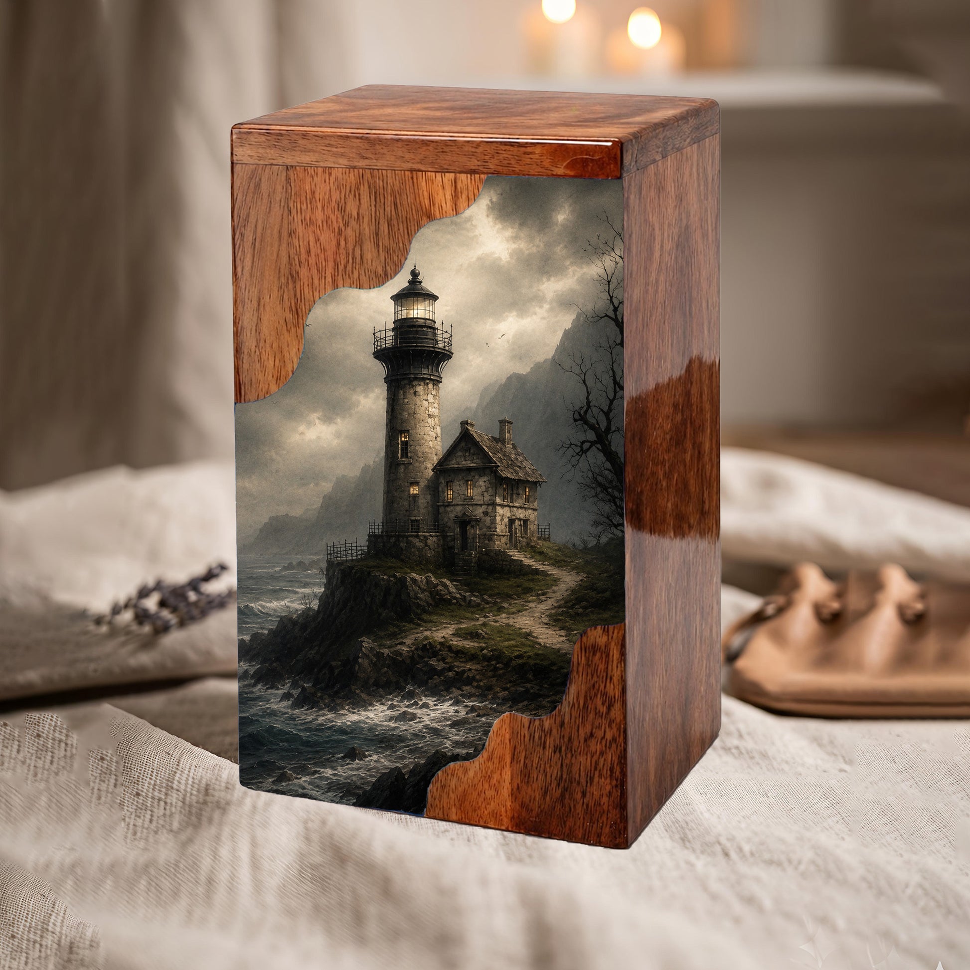 Lighthouse Wooden Cremation Urn – Coastal Memorial Urn