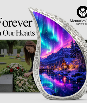 Aurora Winter Landscape Cremation Urn for Mom, Dad & Loved Ones | Beautiful Wooden Urns for Human Ashes, Personalized Memorial Adult Urn