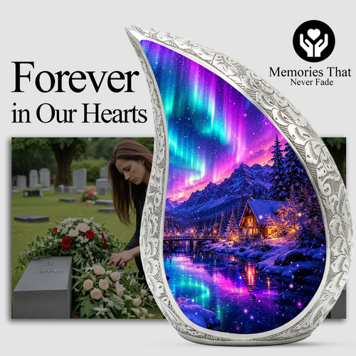 Aurora Winter Landscape Cremation Urn for Mom, Dad & Loved Ones | Beautiful Wooden Urns for Human Ashes, Personalized Memorial Adult Urn