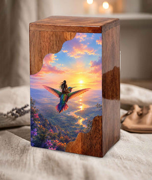 Hummingbird Wooden Cremation Urn for Human Ashes